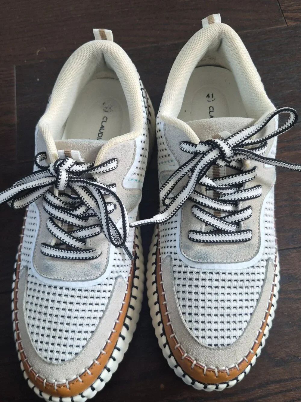 Claudia Ghizzani Whipstitch Platform Sneakers EU 41 US 9.5-10 Cream Tan